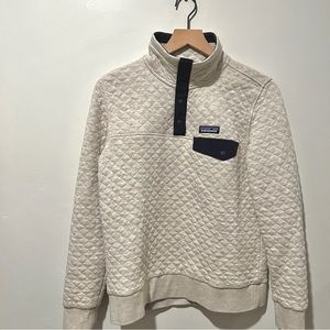 Patagonia Organic Cotton Quilt Snap T Pullover Women’s Size Small Cream Navy